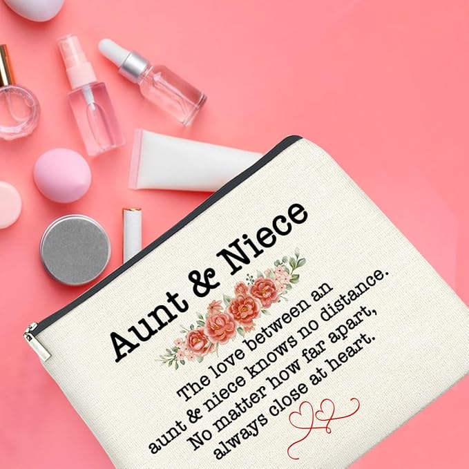 Aunt and Niece Gifts Makeup Bag Christmas Birthday Gifts for Aunt Niece Cosmetic Bag Zipper Makeup Pouch