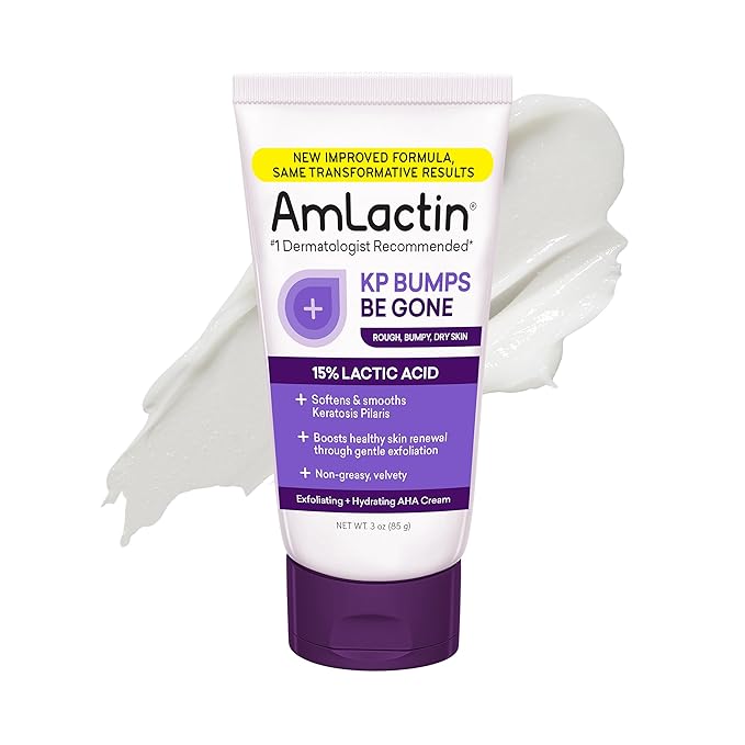 AmLactin KP Bumps Be Gone - Therapeutic Body Cream for Keratosis Pilaris - No-Scrub Exfoliator and Moisturizer with 15% Lactic Acid AHA, 3 oz (Packaging May Vary)