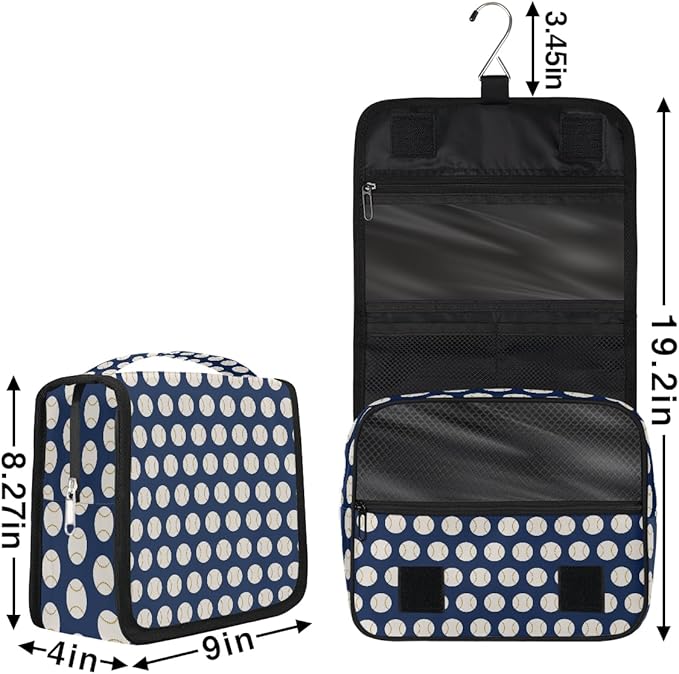 Travel Toiletry Bag for Women & Men Baseball Sports Blue Hanging Cosmetic Organizer Portable Waterproof Makeup Case Make Up Bag with Compartments Travel Essentials for Bathroom Shower