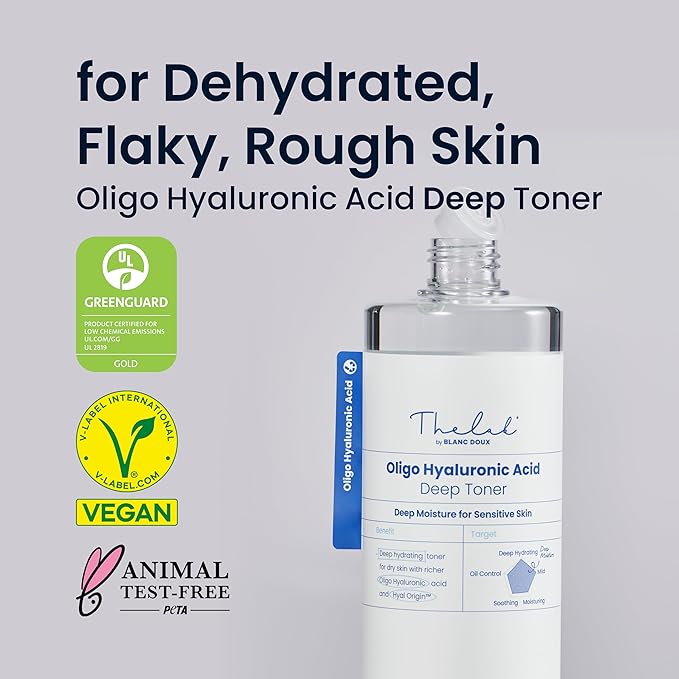 THE LAB BY BLANC DOUX Oligo Ultra-Low Molecular Hyaluronic Acid Deep Moisture Essence Toner Vegan for Sensitive Dry Combination Skin - Hypoallergenic Intense Hydrating Face Moisturizer 17 Fl Oz