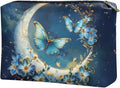 COEQINE Travel Makeup Bag for Women Large Leather Cosmetic Bag with Moon And Butterfly Gothic Makeup Case for Ladies Wallet Handbag