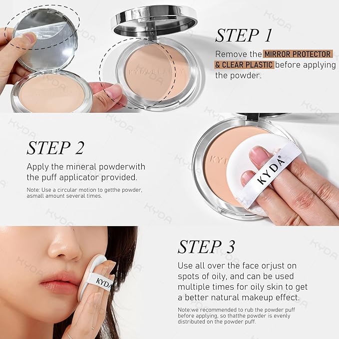 KYDA Mineral Powder, SPF 35, 4-in-1 Mineral Pressed Powder Foundation with Concealer and Setting, Matte Weightless Pressed Foundation, Light to Medium Coverage, #MEDIUM