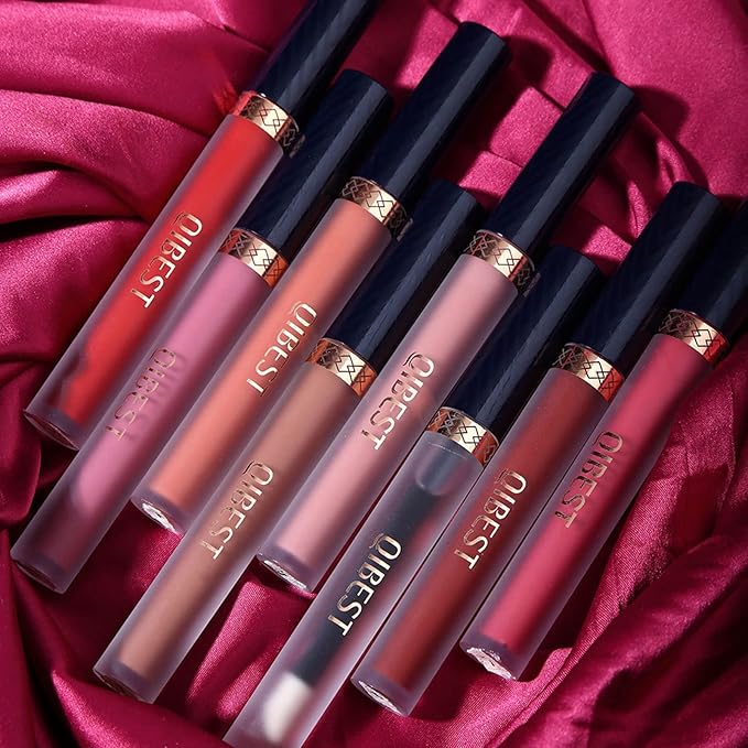 QiBest 7Pcs Matte Liquid Lipstick + 1Pcs Lip Plumper Makeup Set Kit, Pigmented Long Lasting Lip Gloss Set, Velvet Waterproof Halloween Lip Makeup Valentine's Gift Sets for Girls and Women