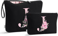 Vavabox A-Z Personalized Makeup Bag, Birthday Gifts for Women Mom, Gifts for Best Friend, Bride Bridesmaid Cosmetic bag (J, 04-Black Set)