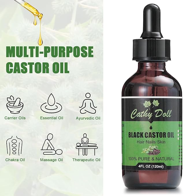 Jamaican Black Castor Oil Organic Cold Pressed Castor Oil For Hair 100% Pure Natural Castor Oil For Eyelashes Eyebrows (4 oz)