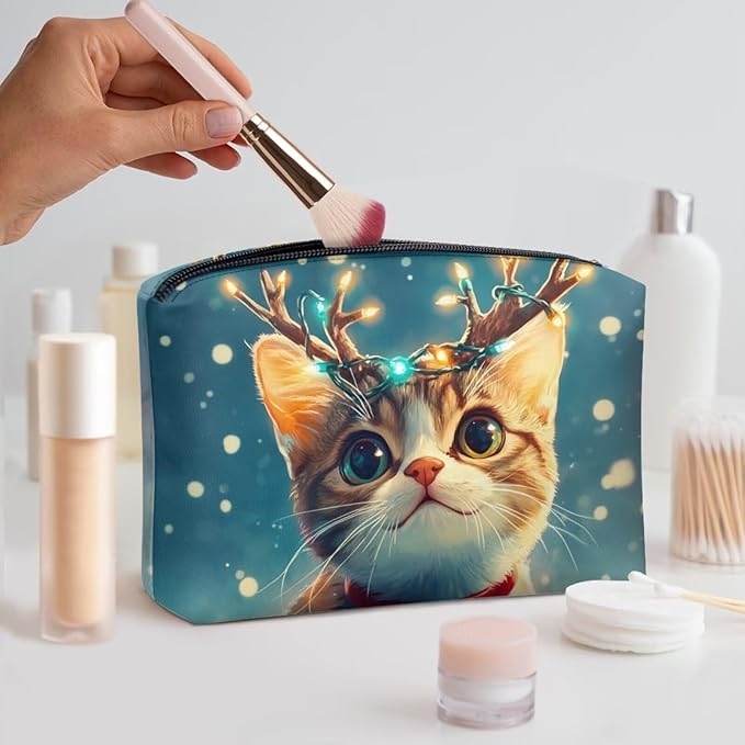 COEQINE Christmas Purses for Women Leather Cosmetic Pouch Small Travel Makeup Bag Water Proof Phone Pouch with Zipper Waterproof Toiletry Bag Make up Bag Birthday Gifts for Womens