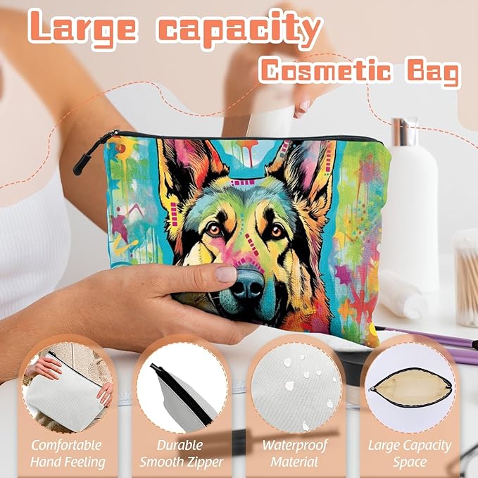 Cosmetic Bags Travel Makeup Toilet Case Waterproof Pouch for Women Girls 6.7X9.45inches - German Shepherd in A Color - Splashed Artistic Background