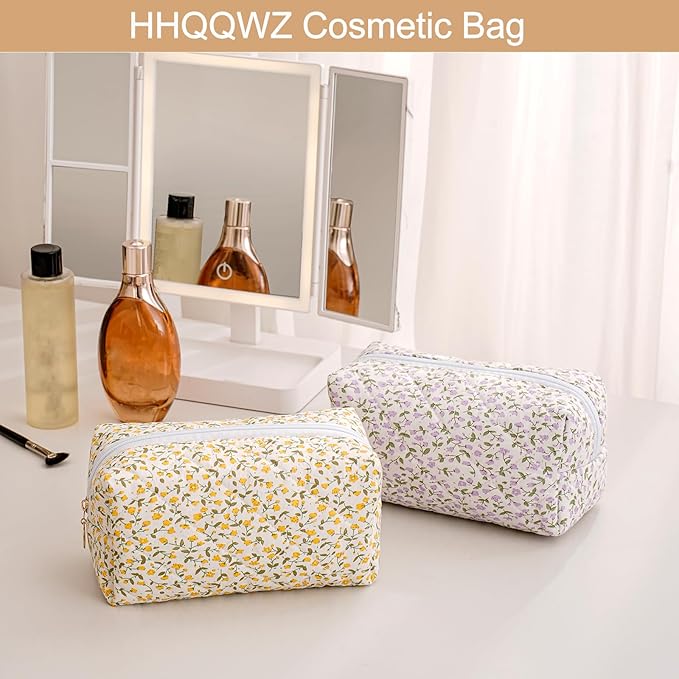 Makeup Bag Travel Cosmetic Bag for Women Girls, Zipper Make Up Pouch, Floral Flowers Toiletry Organizer Makeup, Portable Storage Cosmetic Travel Cloth Bag (Pink Floral)