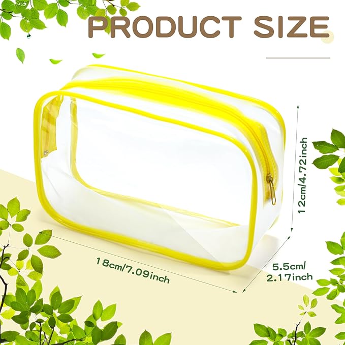 Weewooday 12 Pieces Clear Makeup Bags Cosmetic Storage Bags PVC Zipper Pouches Travel Waterproof Makeup Plastic Case for Women Organizing Toiletries Traveling Bathroom(Medium,Yellow)