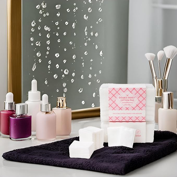 Square Cotton Pads 475 Pcs Makeup Remover Pads Cotton Squares for Face 75 Thick and 400 Ultra-Thin for Daily Skin Care, Pair with Makeup Remover