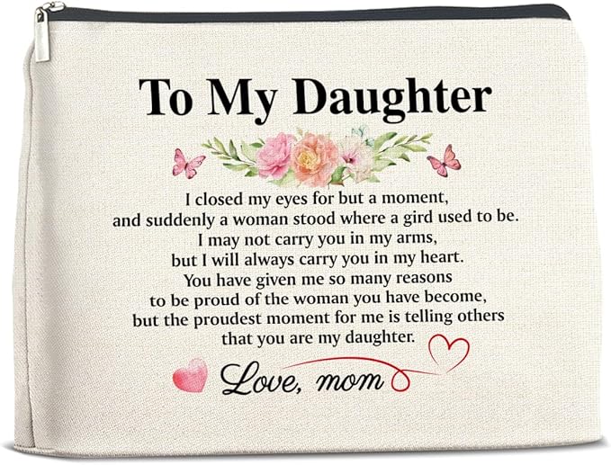 to My Daughter Makeup Bag Gifts from Mom, Gifts for Daughter Christmas Birthday, Daughters Cosmetic Bag Zipper Makeup Pouch