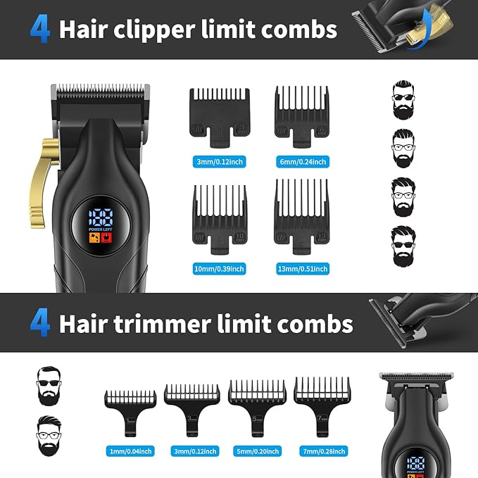 HIENA PRO Professional Cordless Hair Clipper for Men, Beard Trimmers, Electric Foil Shavers and Nose Hair Trimmer Set, Rechargeable Barber Clipper and Hair Cutting Grooming Kit
