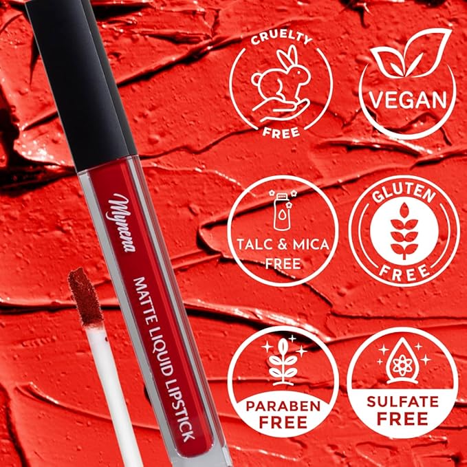 Mynena Orange Red Long Lasting Lipstick for Women Waterproof & Transfer-Proof | Hydrating with Shea Butter | Bold Pigment Matte Color Lip Stain | Talc-Free & Vegan Product that Performs | Glory