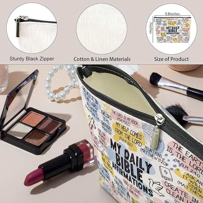 Daily Affirmations for Women Scripture Bible Verse Makeup Bag Faith Christian Gifts for Women Mental Health Gifts for Female Sister Friend Coworker Birthday Friendship Mothers Day Travel Toiletry Bag