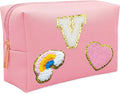 Personalized Inital Preppy Makeup Bag Set with Zipper, Monogram Waterproof Travel Cosmetic Bag for Women, Cute Preppy Patch Toiletry Bag for Traveling Outdoors, Gift Ideal for Christmas Thanksgiving