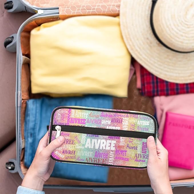 Personalized Makeup Bag with Name, Best Friends Teen Women Mom Birthday Gift Toiletry Travel Bag for Toiletries, Colorful Rainbow Glitter