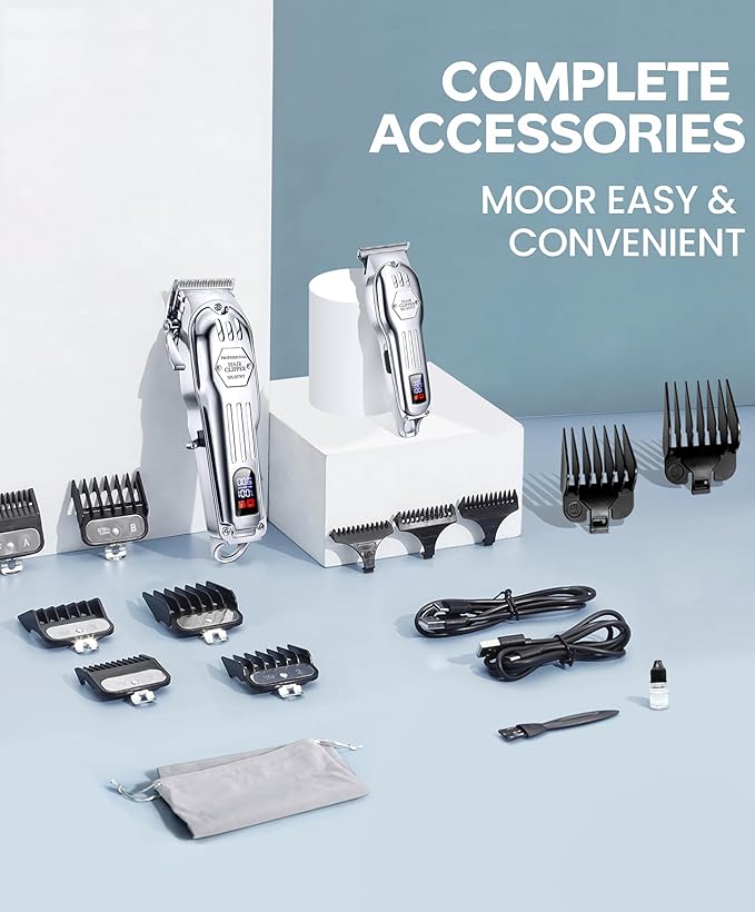 Professional Cordless Hair Clippers for Men, Trimmers Set and Barber Clippers for Haircut, Beard Trimmer Kit with LCD Display, Grooming Set, Rechargeable Hair Cutting Machine for Family