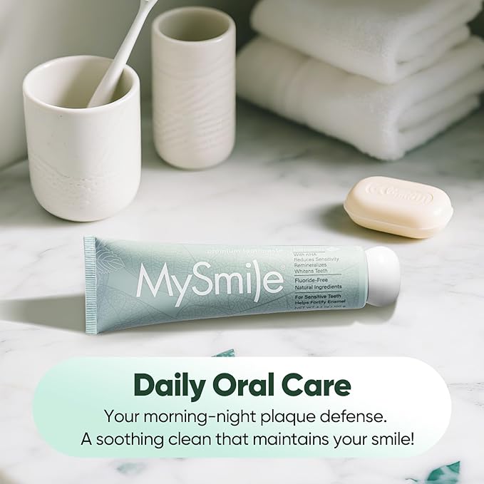 MySmile Fluoride Free Toothpaste, Nano Hydroxyapatite for Sensitive Teeth, Strengthens Enamel, Supports Remineralization & Bright Teeth, Freshens Breath for Adults, SLS Free, Natural Misty Mint, 4.2oz