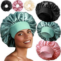 3+3 Large Satin Bonnets with Scrunchies for Women, Wide Band Hair Bonnet for Sleeping Braids Curly Hair