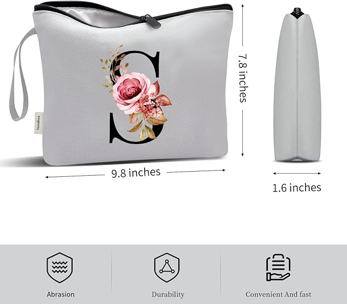 Vavabox A-Z Personalized Makeup Bag, Birthday Gifts for Women Mom, Gifts for Best Friend, Bride Bridesmaid Cosmetic bag (S, Grey)