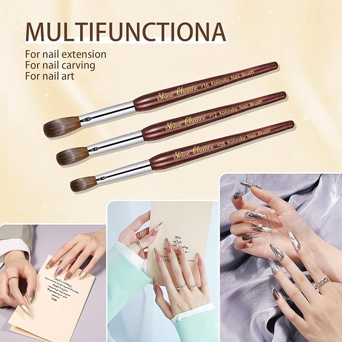 Acrylic Nail Art Brush - Size 10, Pure Kolinsky Hair Oval Nail Brush for Acrylic Application, Professional Nail Extension Manicure Tool Striping Pen for DIY Salon