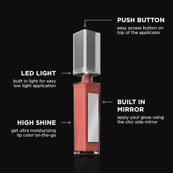 Pure Illumination Light-Up Lip Gloss with LED-Lit Applicator Brush + Side Mirror, Non-Sticky, Moisturizing Hydrating Lip Glosses with Lanolin, Jojoba Oil, & Vitamin E, Down to Earth