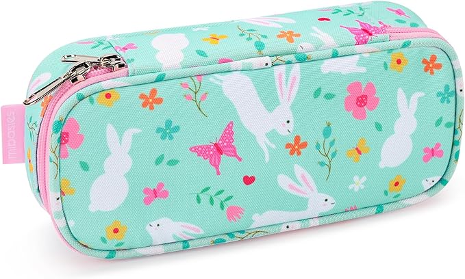 mibasies Girls Pencil Case for Kids, Multi-Slot Pencil Pouch, Rabbit Green