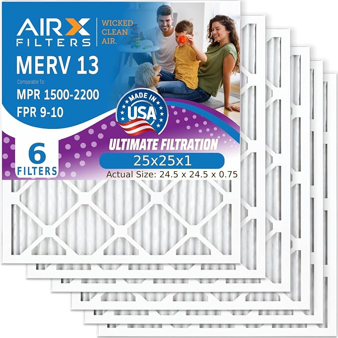 AIRX FILTERS WICKED CLEAN AIR. 25x25x1 Air Filter MERV 13 Electrostatic Pleated by AIRXFILTERSWICKEDCLEANAIR