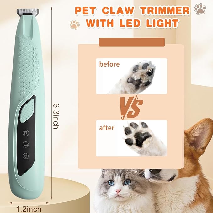 Professional Dog & Cat Trimmer - Quiet Electric Pet Grooming Kit for Ears/Eyes/Paws with LED Light - Cordless Battery-Powered Fur & Nail Clipper for Small/Large Breeds(Blue)