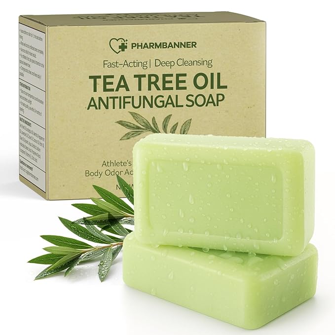 Tea Tree Antifungal Soap Bar – Body Wash for Face & Body Acne, Folliculitis, Jock Itch, Ringworm, Athlete’s Foot, Body Odor, Eczema – 2×4.1 oz
