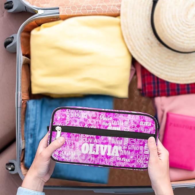 Custom Travel Toiletry Bag for Women, Large Makeup Bag, Cosmetic Bag, Comestic Essentials for Women, Watercolor Pink Leopard