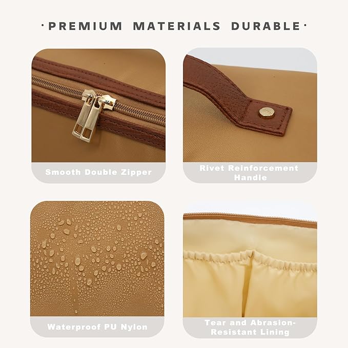 Travel Makeup Bag – Large Cosmetic Organizer with Waterproof Nylon, Smooth Double Zipper & Tear-Resistant Lining, Toiletry Pouch for Women (Khaki)
