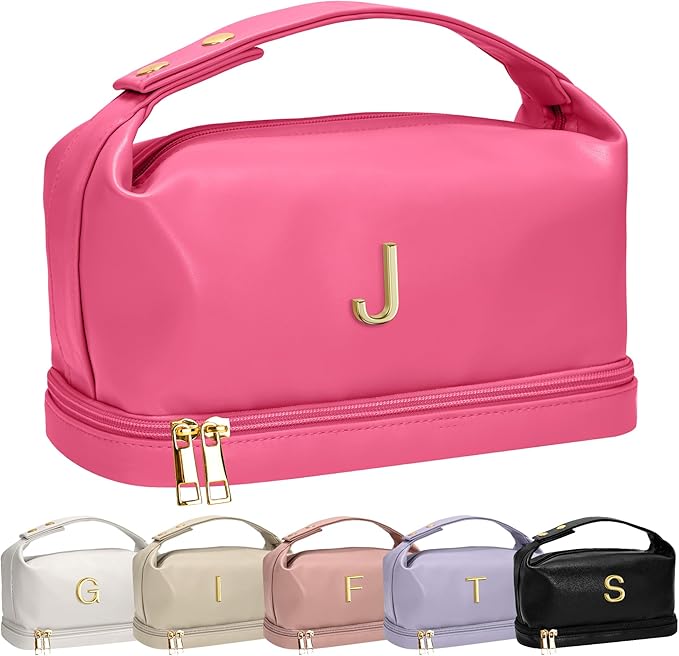 Gifts for Women 40s, Personalized Makeup Bag with Handle, Gift for Travel Lover Cosmetic Bag with Makeup Brush Organizer, Cute Cosmetic Pouch for Women, Gifts for Friends Female Niece