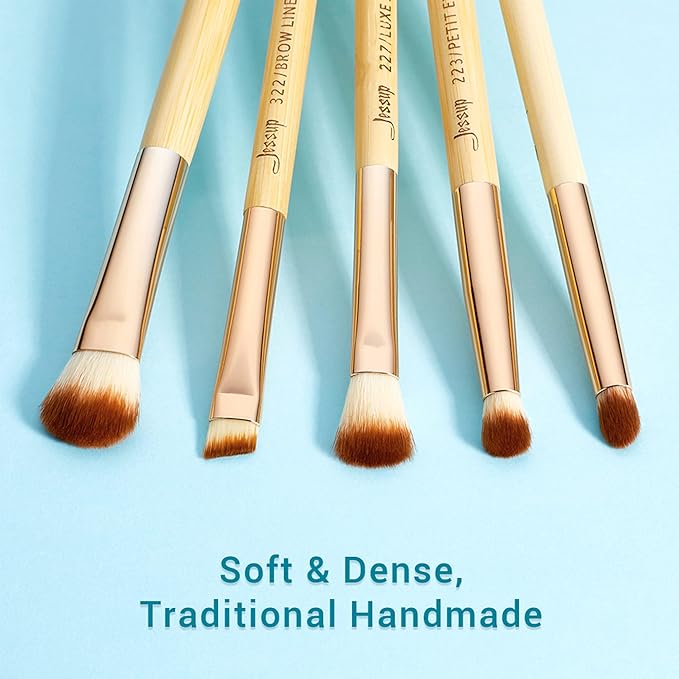 Jessup Eye Makeup Brushes Set, Premium Synthetic Eyeshadow Blending Concealer Eyebrow Eyeliner Brush, 15pcs Labeled Bamboo Make Up Brushes T137