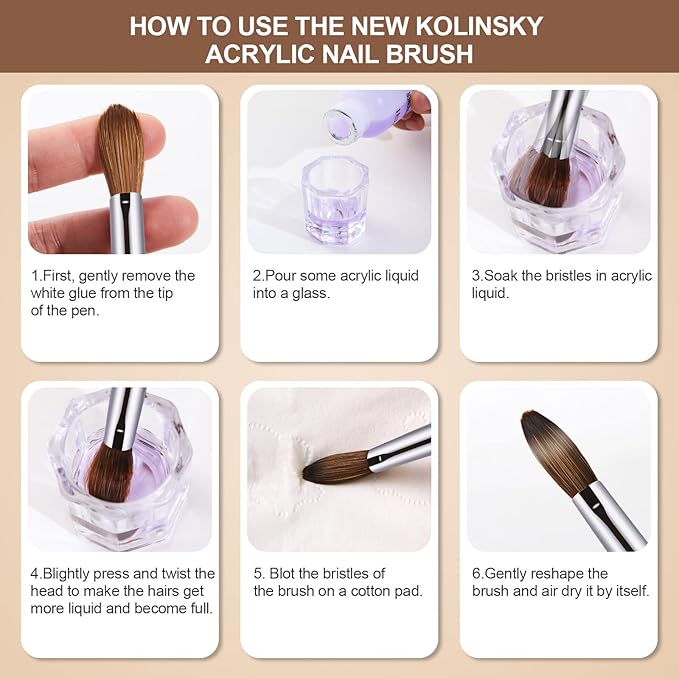 Acrylic Nail Brush Size 10, 100% Real Kolinsky Art Nail Brush for Acrylic Powder Application, Handmade Women Manicure Nail Extension Tool for Professional DIY Home Salon and Beginners