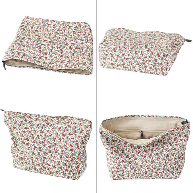 Large Capacity Cotton Printed Makeup Bag - Travel Cosmetic Pouch & Toiletry Organizer with Zipper, Perfect for Daily Use or as a Gift