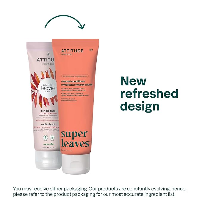ATTITUDE Colorlast Hair Conditioner, For Color Treated Hair, Protects Color, Naturally Derived Ingredients, Vegan Detangler, Dermatologically Tested, Avocado Oil and Pomegranate, 8 Fl Oz