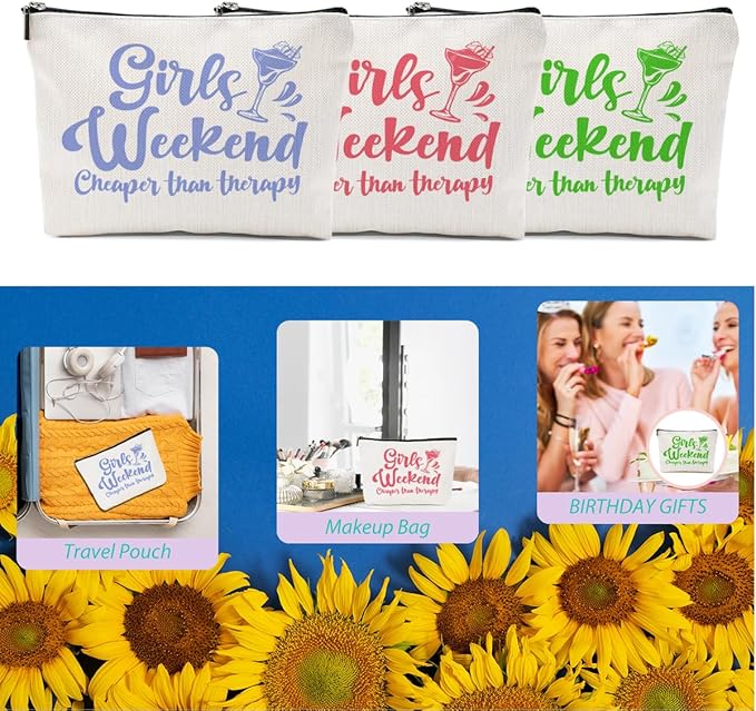 3 Pcs Girls Weekend Gifts Girl Trip 2025 Makeup Bag Girls Trip Gifts Favors Summer Gift Cosmetic Bag Toiletry Bag Zipper Pouch Weekender Bags for Women Girl Friendship Bachelorette Party Birthday