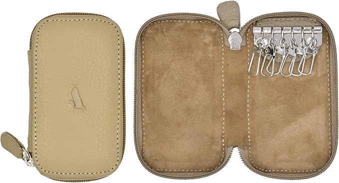 Full Grain Genuine Leather Keychain Holder Pouch with 6 Key Holders Hook