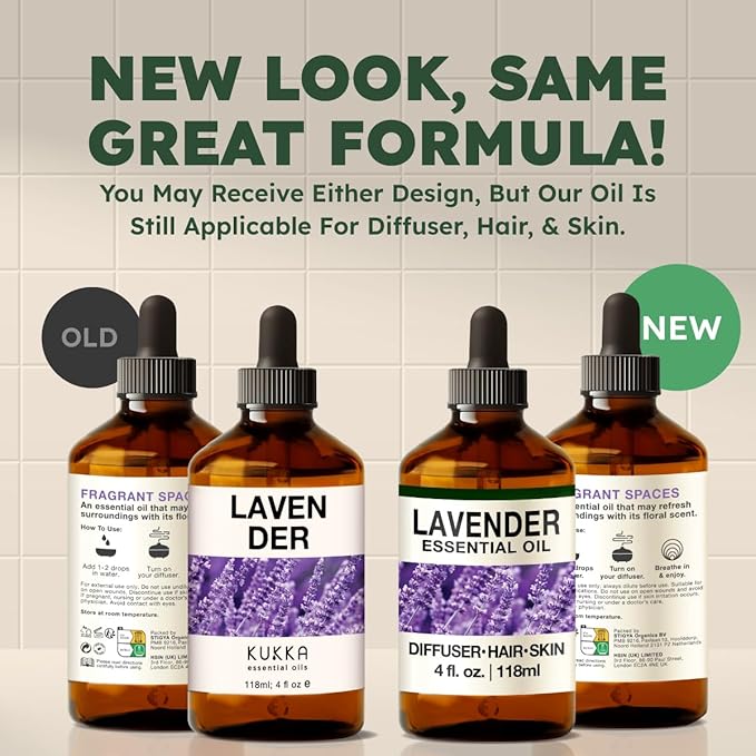 KUKKA Lavender Essential Oils - 4 Fl Oz - for Hair, Skin, Diffuser, Aromatherapy & DIY Soap Making Scent