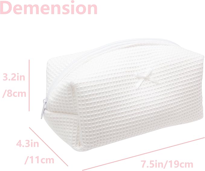 PAZIMIIK 2PCS Cozy Makeup Bag Travel Cosmetic Bag for Women Soft Toiletry Bag Aesthetic Makeup Organizer Portable Large Zipper Pouch for Skincare Beauty Accessories Brushes Waffle Check White