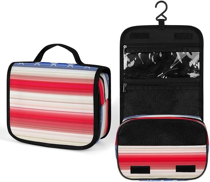 Travel Toiletry Bag Red Blue White American Flag, Portable Makeup Bag with Hanging Hook, Large Capacity Door Room Essentials Travel Organizer for Women Men