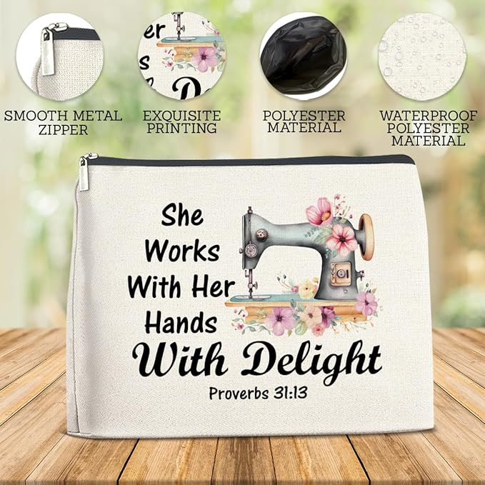 Sewing Gifts Makeup Bag, Quilting Gift for Quilters Sewing Lover, Inspirational Hostess Gifts for Women Mom Grandma Birthday Christmas Zipper Cosmetic Bag Travel Toiletry Pouch for Purse