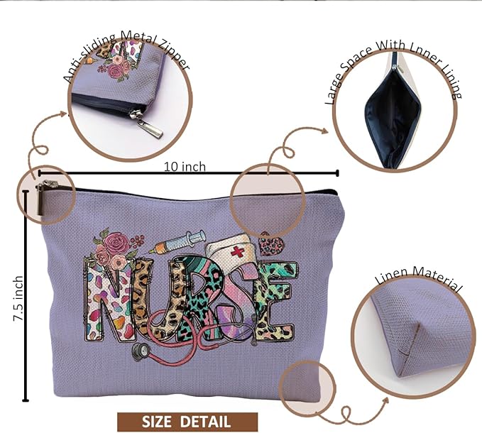 Nurse Makeup Bags,Nurse Gifts for Women,Nurse Cosmetic Bags With Zipper,Nurse Gifts for Nursing Student,Student Nurse Gifts(Purple)