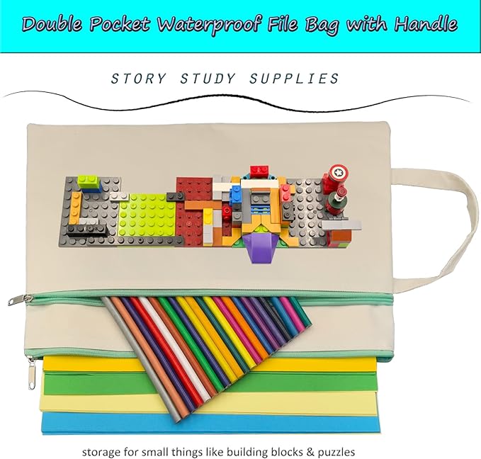 A4 Mesh Zipper Pouch, Waterproof File Bag with Handle,Foldable Document Organizer for School, Office, Travel - Durable Folder with Puzzle Project/Cross Stitch (2)