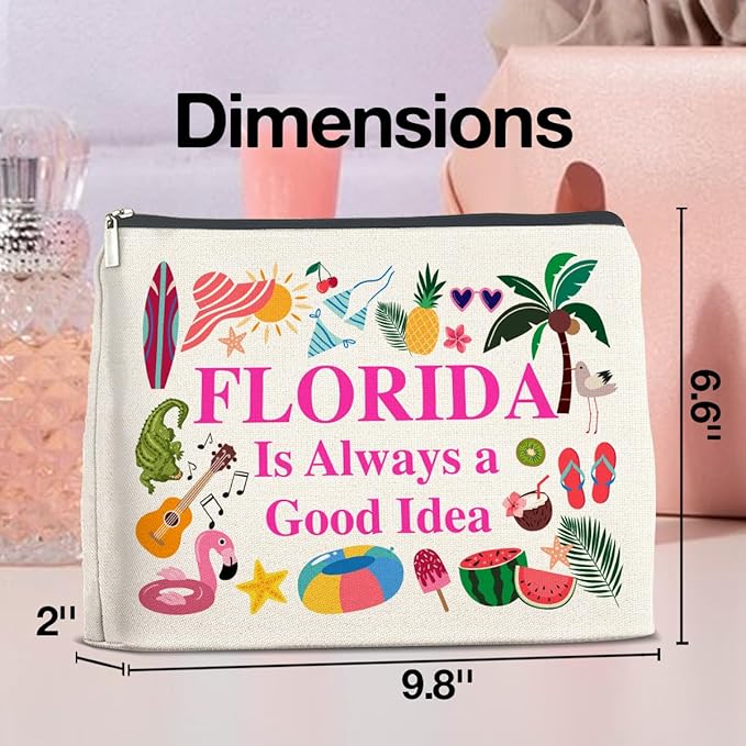 Florida Travel Cosmetic Bag, Multicolor, Waterproof Polyester, Zipper Closure, Adult Women's Travel Cosmetic Case