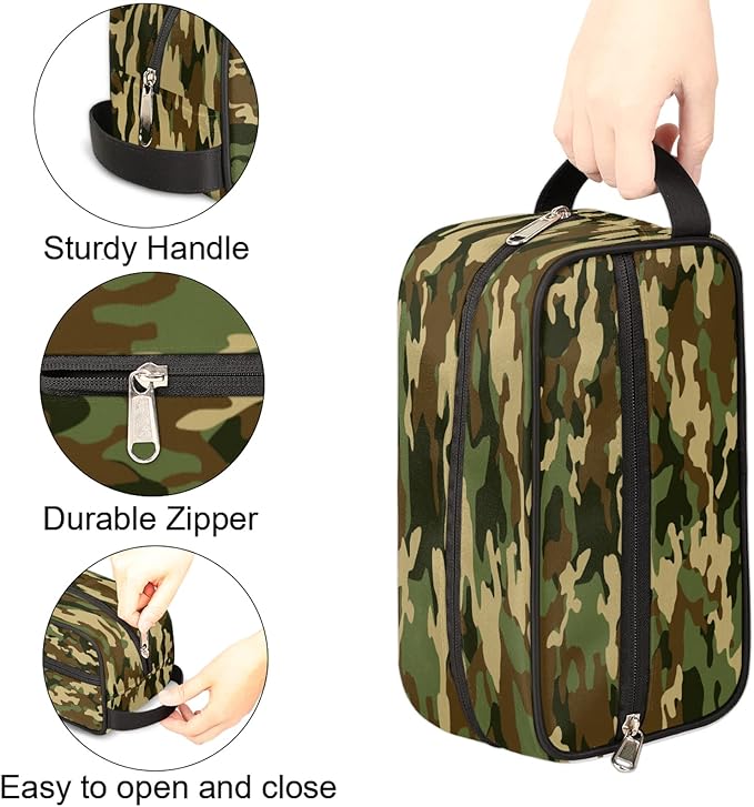 Green Camo Portable Travel Toiletry Bag, Camouflage Print Dopp Kit Cosmetic Organizer Makeup Bag Shower Shaving Bag for Men Women