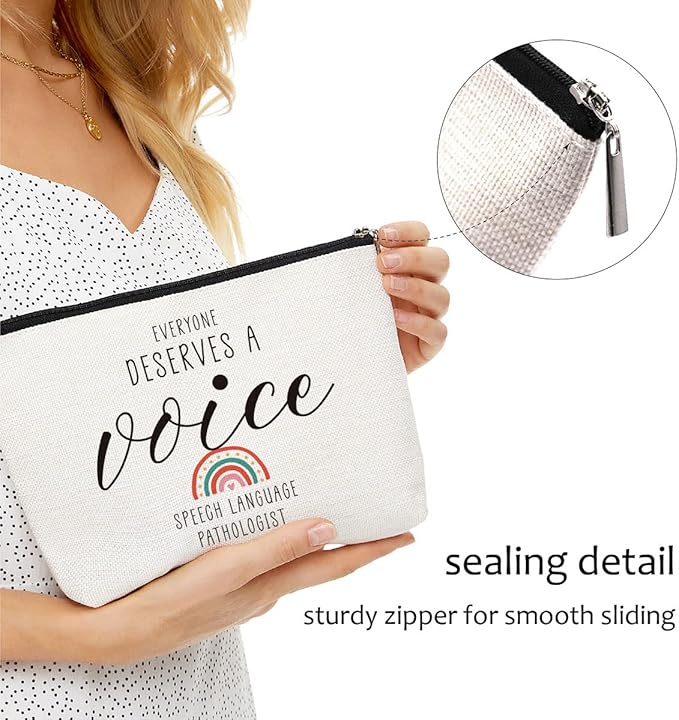 Blue Leaves Speech Therapy Gifts Speech Therapist Gift for Women, Therapist Makeup Bag, Speech Language Pathologist Cosmetic Bag - Everyone Deserves a Voice Speech Language Pathologist