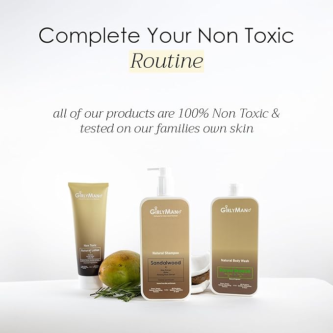 GirlyMan Natural Body Wash - Made with Olive Oil & Aloe Extract, No Artificial Fragrance, PH Balanced, Gentle Formula, Nourishing Ingredients, Family Owned (Sandalwood)