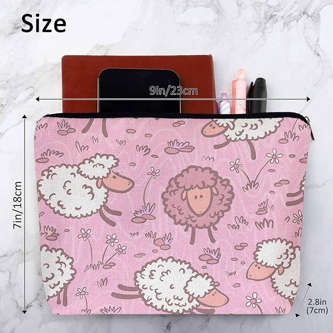 Makeup Bag For Purse Sheep, Farm Animal Weed Flower Sheep Cosmetic Bags For Women With Zipper Travel Toiletry Pouch Makeup Bags Makeup Organizers Purse For Toiletries Cosmetics